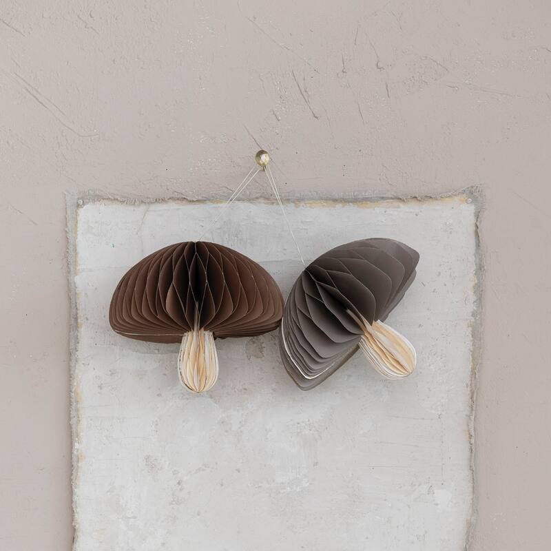 Paper Folding Honeycomb Mushroom Ornament with Glitter Edge, Set of 2 - Brown