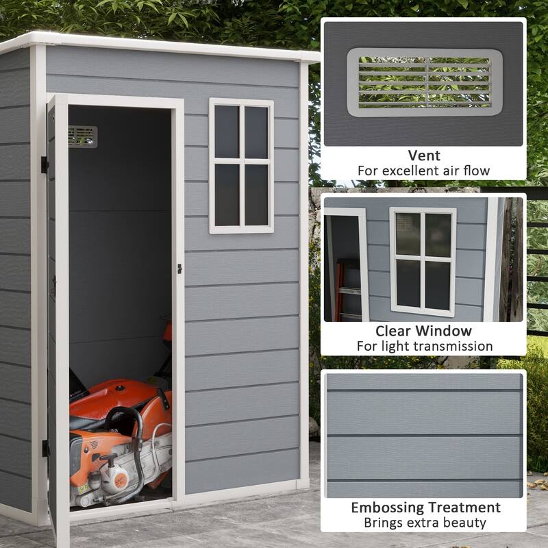 Outsunny Outdoor Storage Shed, 5' x 3' Garden Shed with Door, Lock, Vent, and Window, Plastic Utility Tool Shed