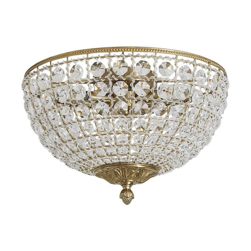 French Farmhouse Glam Crystal Round Flush Mount Ceiling Light