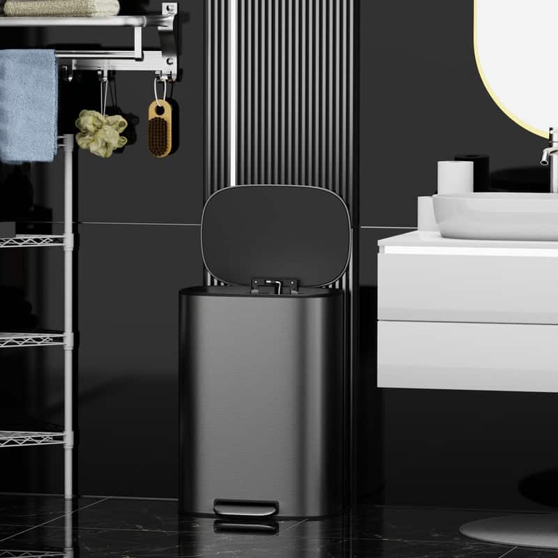 Black Grey 13 Gallon 50L Step-on Kitchen Trash Can with Soft Close for Home,Office