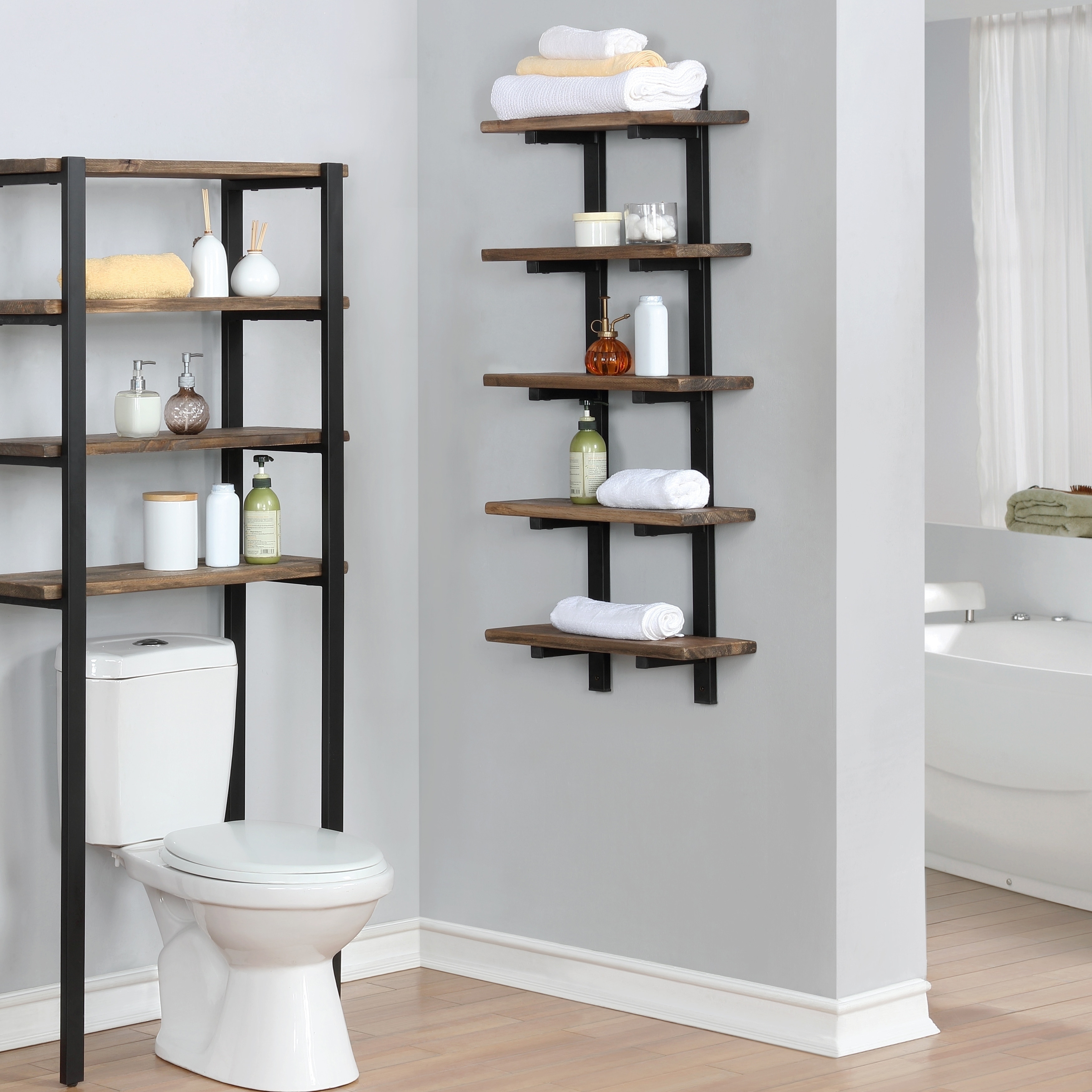 Bathroom Linen Tower Cabinet Elements 1 Door 5 Shelves Acacia Gray