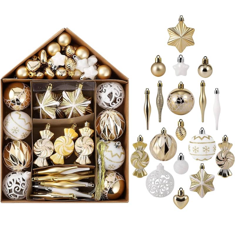 73 Pcs Christmas Decoration Ball Ornaments Set for Holiday Party Wedding - N/A - Gold