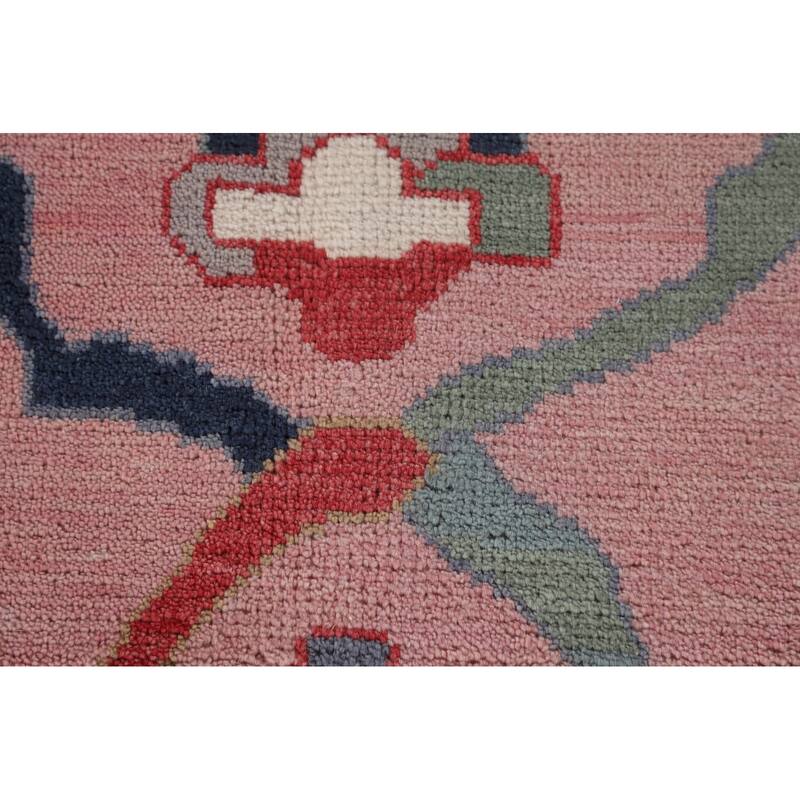 Pink Oushak Oriental Area Rug Hand-Knotted Wool Carpet - 8'10" x 12'0"