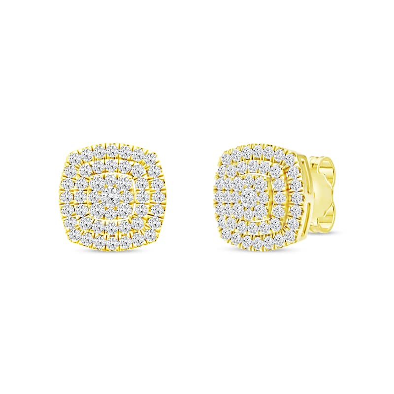 IGI Certified 1/2ct TDW Diamond Cluster Double Halo Stud Earrings in 14K Yellow Gold for Women