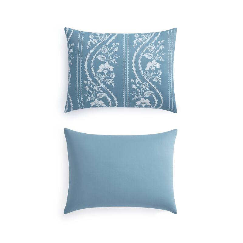 Martha Stewart Sophia Stripe Blue Cotton Duvet Cover Set