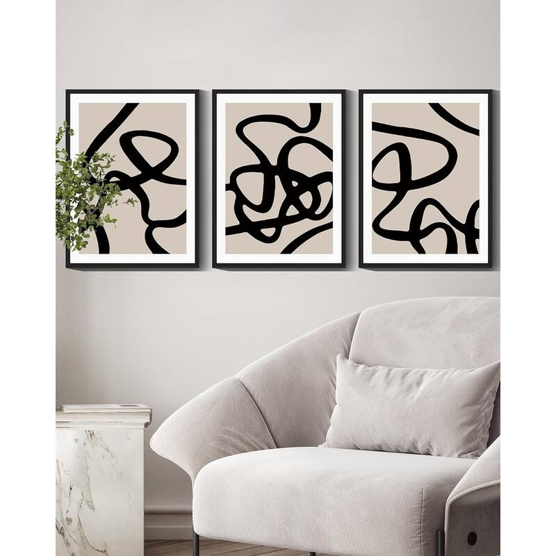 Black Lines Abstract Wall Art Ink Wash Minimalist