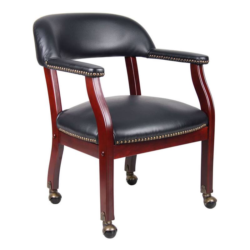 Anna Captain Chair, Brass Rivet Trim, Hooded Wheels, Black Caressoft