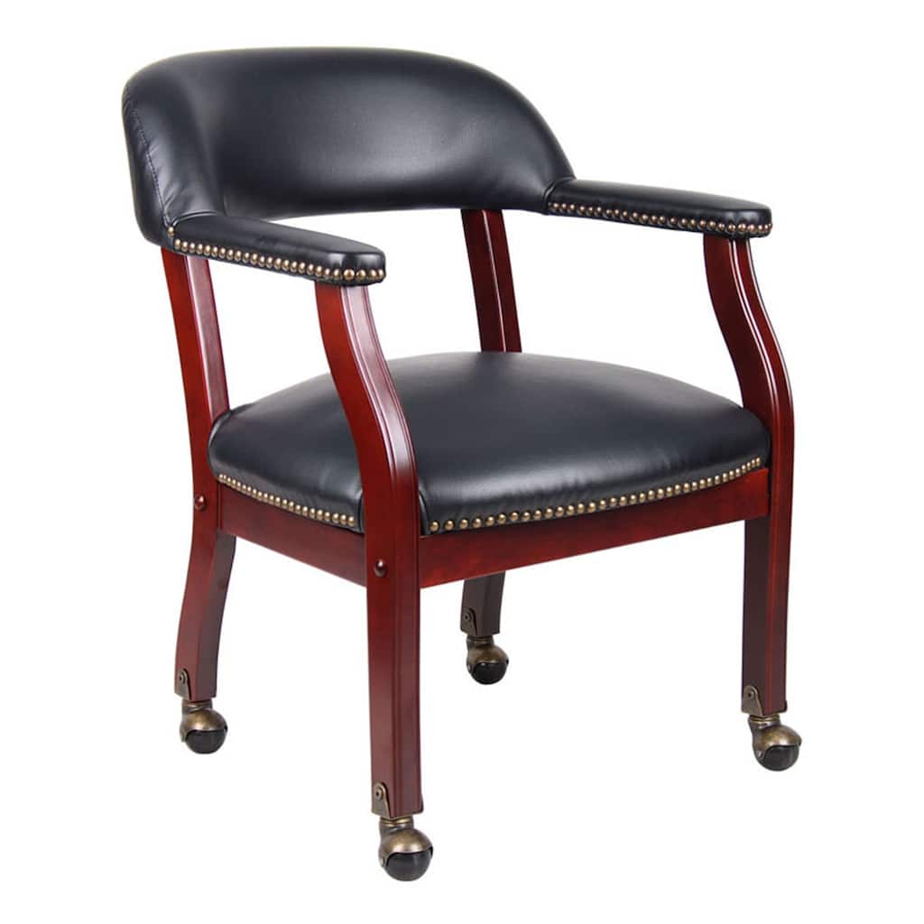 Anna Captain Chair, Brass Rivet Trim, Hooded Wheels, Black Caressoft