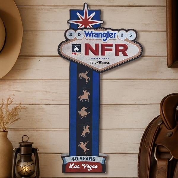 slide 2 of 8, American Art Decor Wrangler NFR 2025 Western Metal Wall Art Sign - 12.5" x 25" Navy/Red/Off White