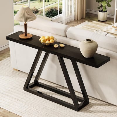 63" Console Sofa Table, Modern Entryway Table with Heavy Duty Metal Base