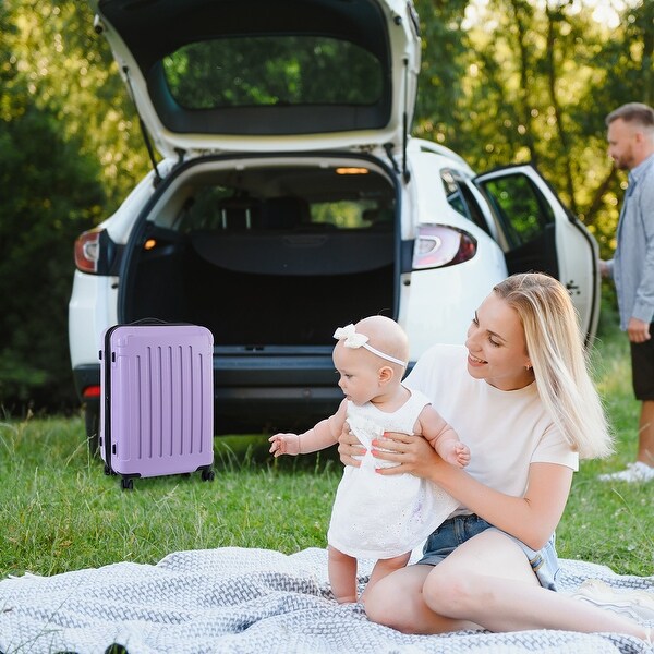 Light Purple Expandable Luggage Set Hardside Lightweight Suitcase
