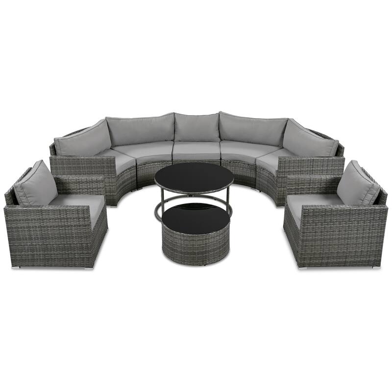 9-Piece Half-Moon Sectional Set with Nesting Table & Armchairs