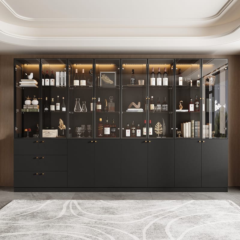LED Glass Display Cabinet with Aluminum Alloy Frame Glass Door Showcase Wine Storage Cabinet
