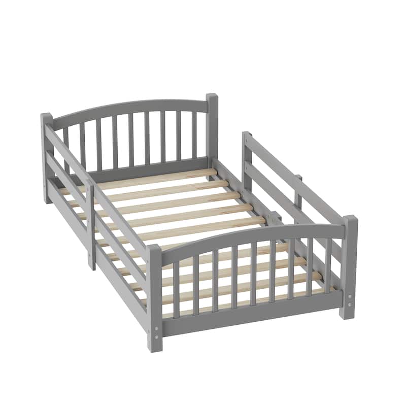 Solid Wood Floor Bed Montessori Bed with Safety Guardrails Without Door