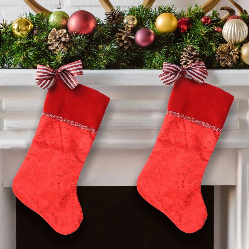 22" Red and Silver Glittering Swirl Sheer Organza Christmas Stocking