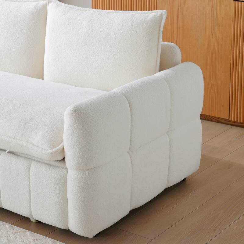 Beige Convertible Loveseat Sleeper Sofa Couch with Metal Frame, 2-Seater Sofa Couch Pull-Out Sofa Bed with Armrests