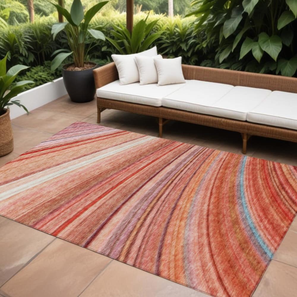 HomeRoots Striped Transitional Rectangle Outdoor Rug