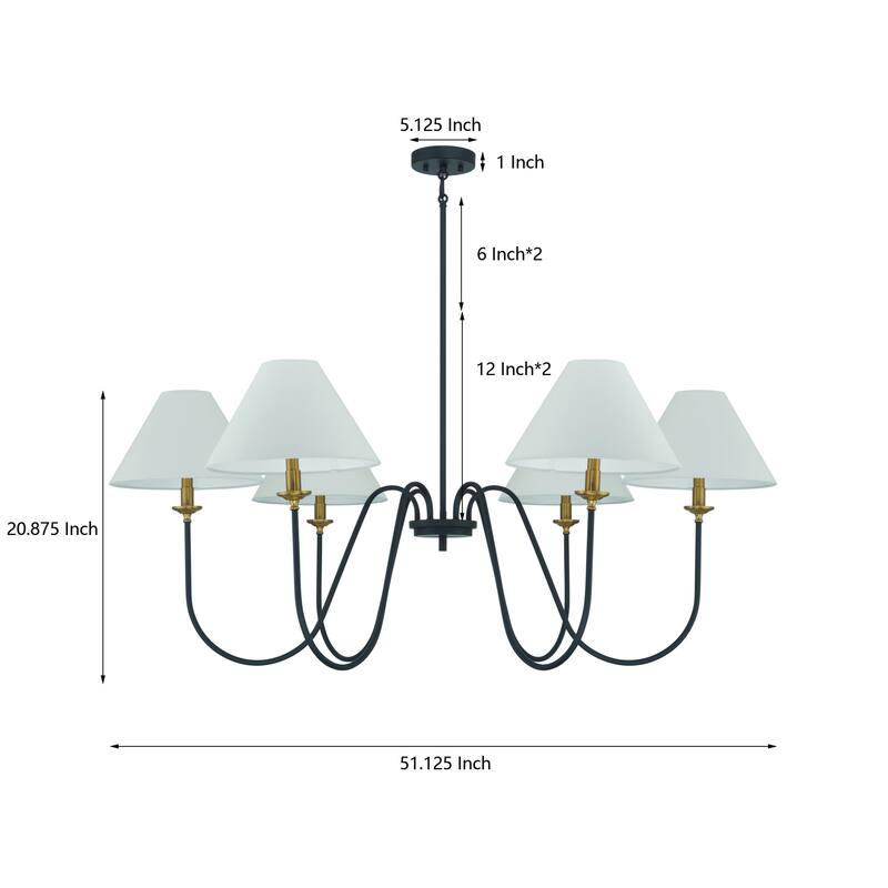 Acroma 6-light Black/Glod Chandelier with Fabric Shade