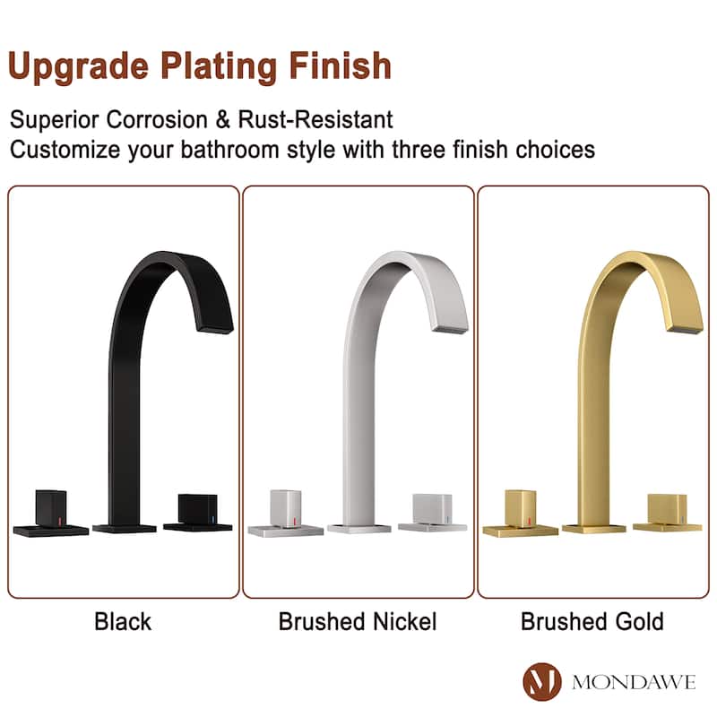 Mondawe Deck Mounted 8 Inch Widespread Double-Handle Bathroom Faucet in Matte Black for Bathroom, Vanity, Laundry