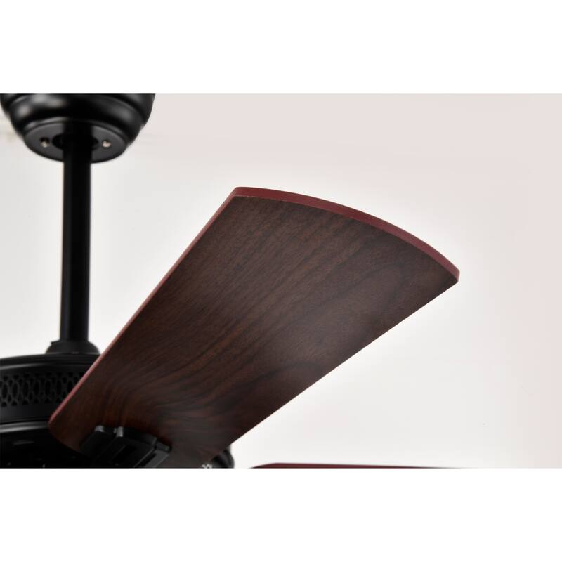 Matte Black Lighted Ceiling Fan Wooden 5-Blade with Remote