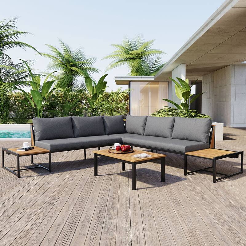 4-Piece Outdoor Set, Durable Patio Furniture with Waterproof Cushions - Grey