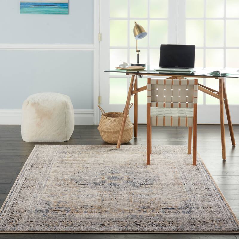 Porch & Den Traditional Bordered Medallion Area Rug - 3' 9" x 5' 9" - Beige/Grey