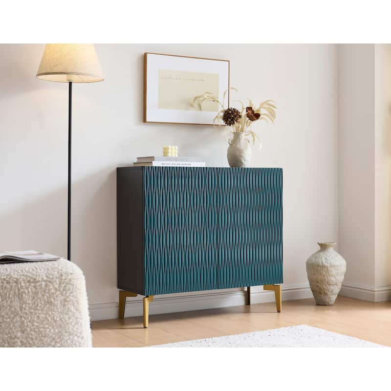 Arvo Wood Console Table with Metal Legs and Hidden Storage - 32"L x 12"W 30"H - Black Frame / Blue Door