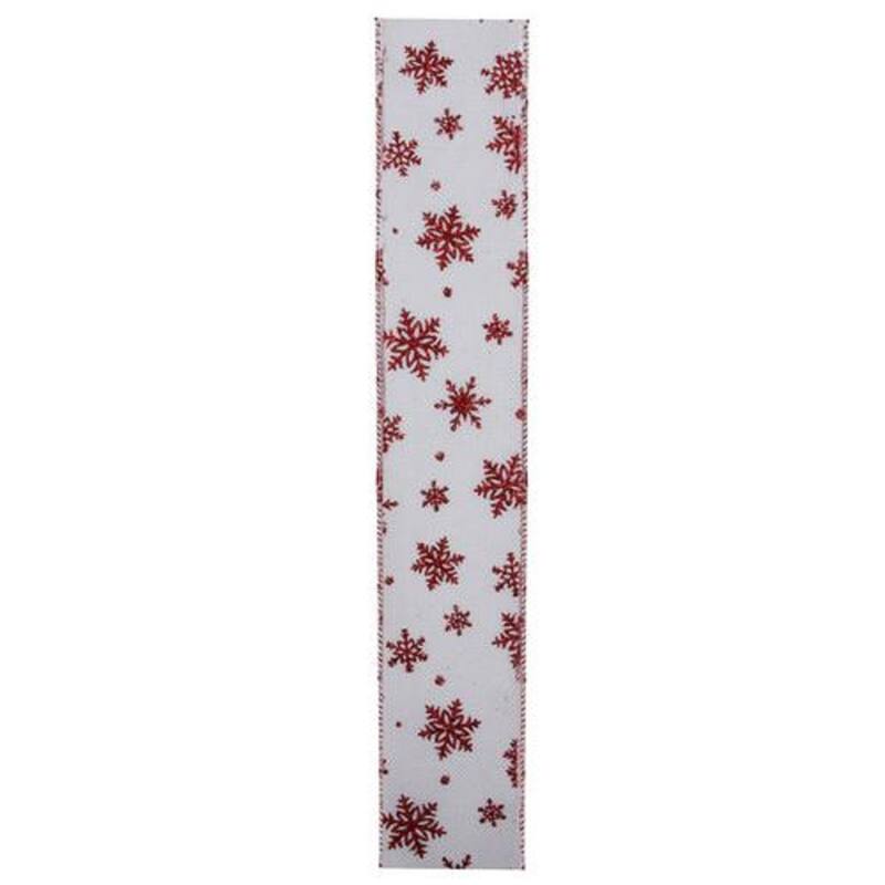 White and Red Snowflake Christmas Wired Craft Ribbon 2.5" x 10 Yards - 2.5" x 10 Yards