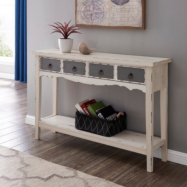 Distressed wood console clearance table with drawers