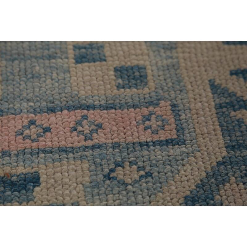 Hand Knotted Oriental 100% Wool Carpet Transitional Geometric Navy Blue & Blues Oushak Runner Rug - 17' 2'' X 3' 2''