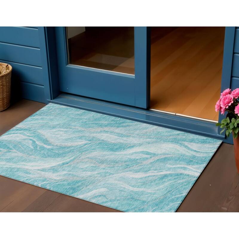 HomeRoots Abstract Transitional Rectangle Outdoor Rug - 3' x 5'