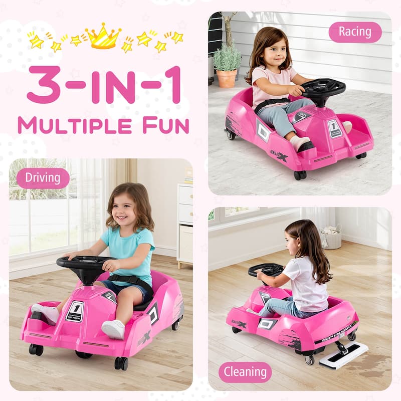 Costway 12V Ride on Toy Car Electric Go Kart with Cleaning Fun & - Red