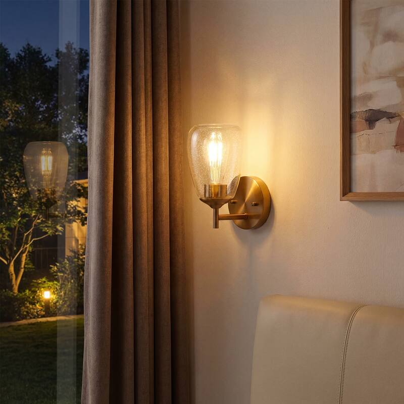 1-light Clear Glass Shade Wall Sconces For Bathroom, Living Room（set Of 2)