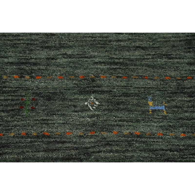Hand Knotted Oriental 100% Wool Carpet Tribal Animal Pictorial Green Gabbeh Area Rug - 7' 4'' X 5' 5''