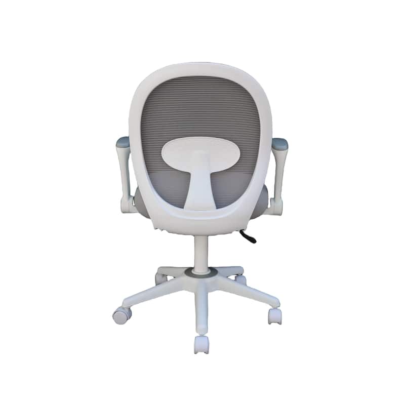 Rolling Task Chair with Flip Arms, Grey Mesh, Fabric Seat, White