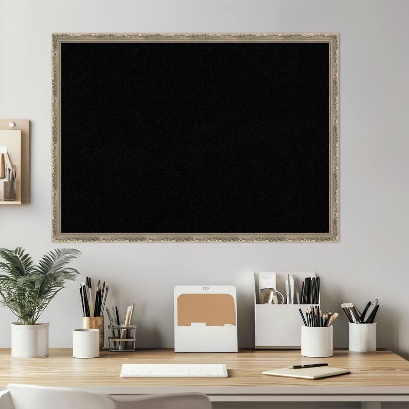 Mila Dark Silver Wood Framed Cork Board - Bulletin Board, Organization Board, Pin Board