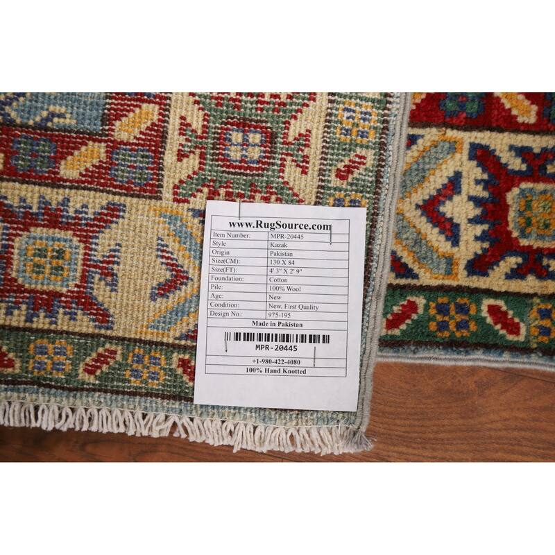 Blue Kazak Foyer Rug Handmade Geometric Accent Wool Carpet - 2'9"x 4'3"