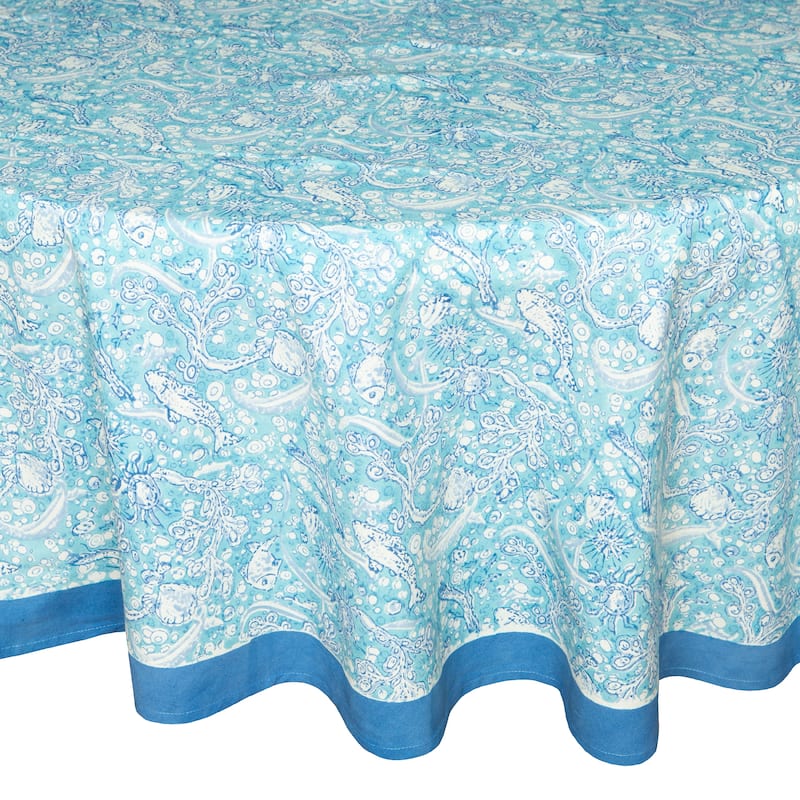 Couleur Nature La Mer Tablecloth - 90" Round - Aqua