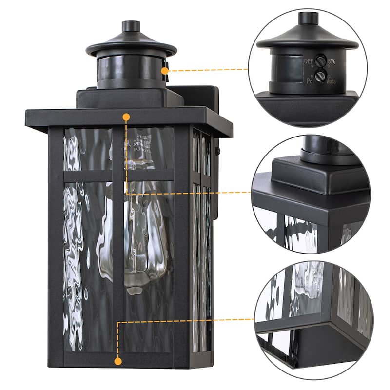 C Cattleya 2-Pack Matte Black Motion Sensor Dusk to Dawn Outdoor Wall Sconce Light With Water Glass