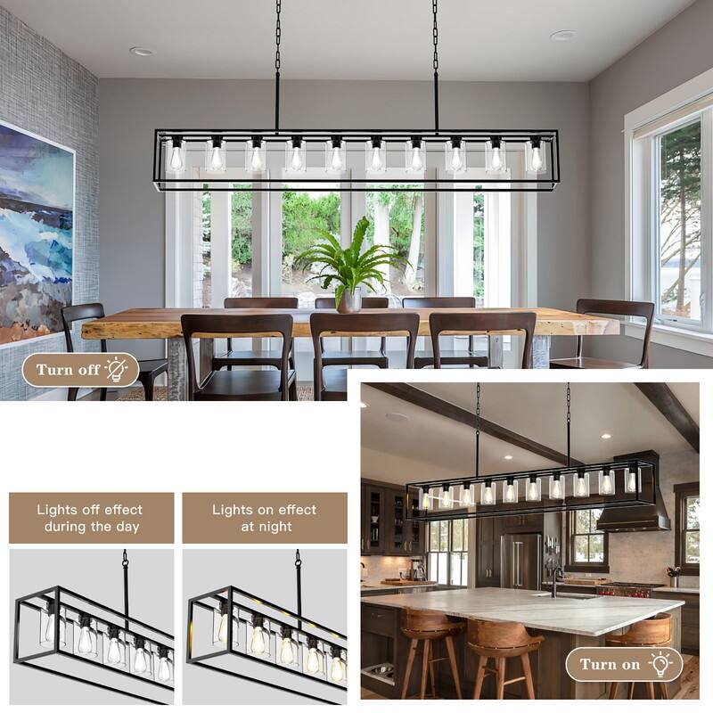 10-Light Large Farmhouse Chandelier Rectangle Kitchen Island Pendant Light Fixture