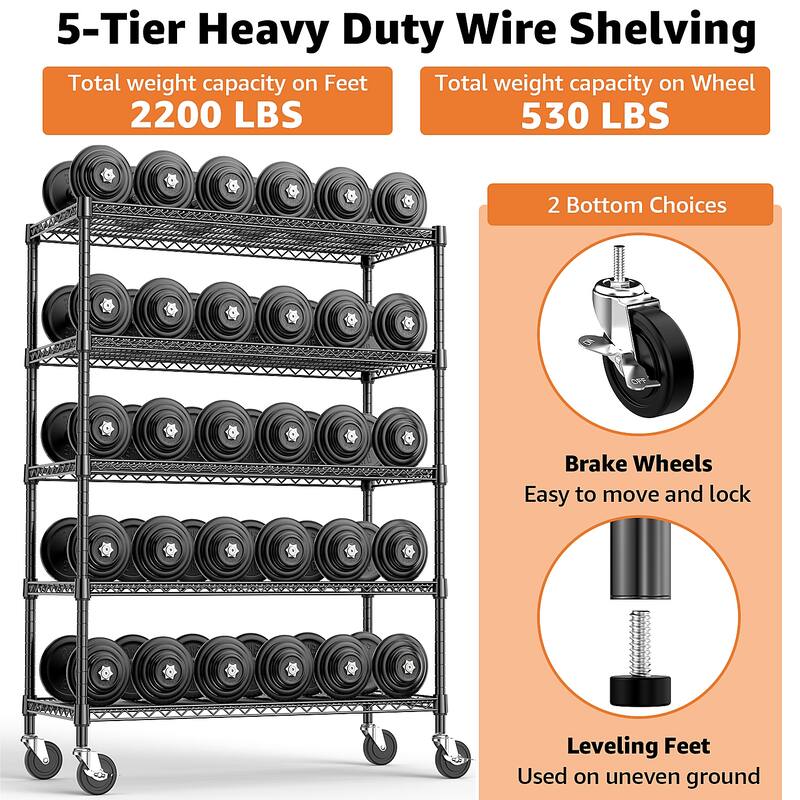 Garage Shelving 5 Tier Industrial Metal Shelving Units for Commercial, Basement, Pantry, Warehouse
