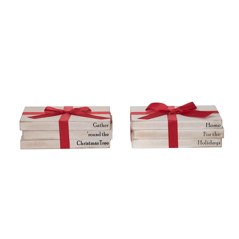 Transpac Large Wood Rustic Holiday Book Stack Set of 2 Christmas Home Decorations