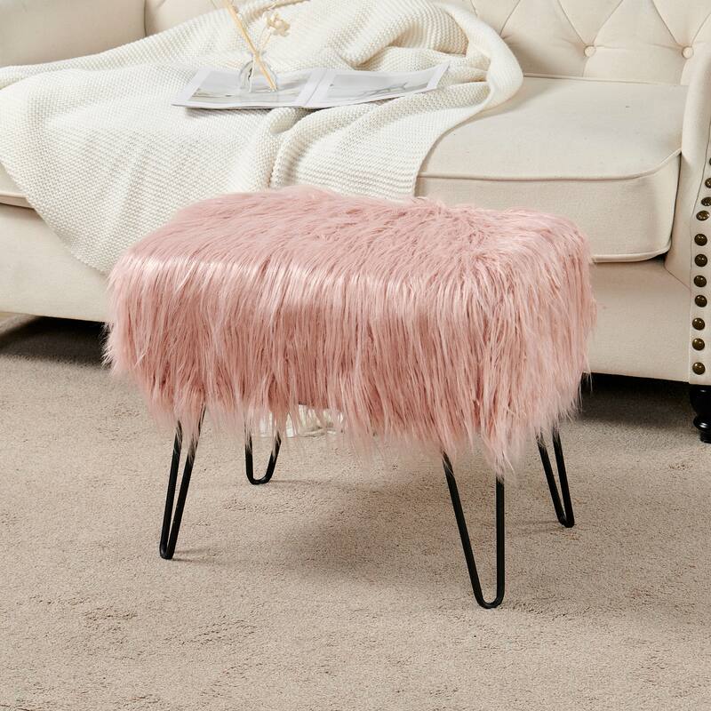 Mongolian Fauxfur Ottoman