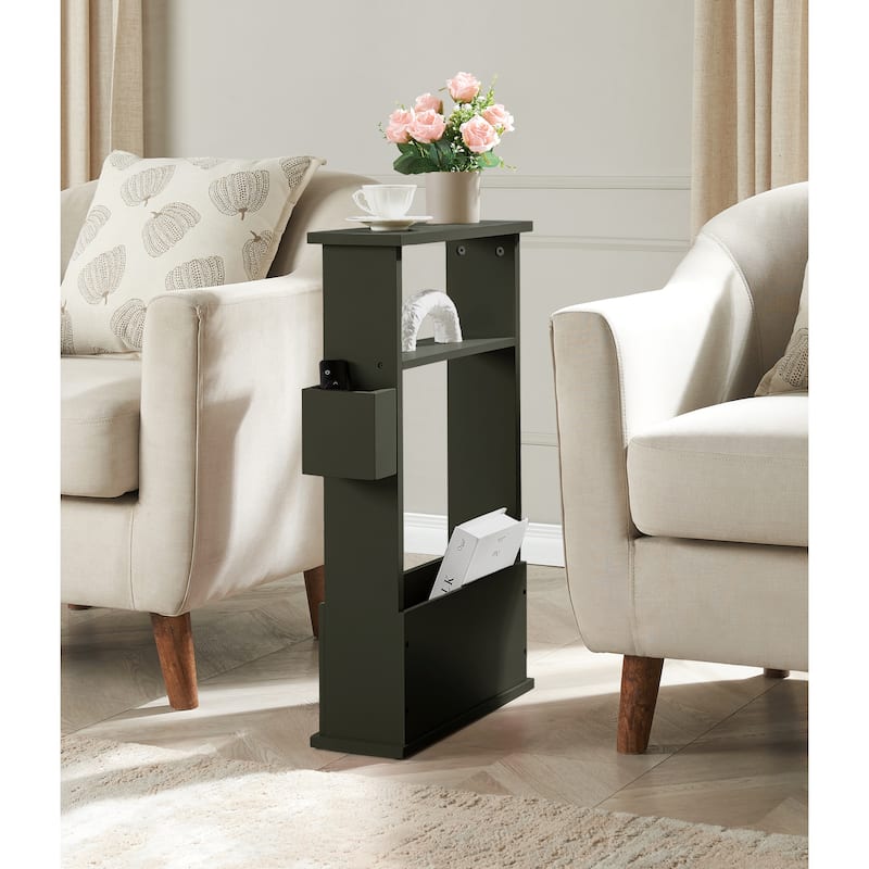 Zeke Modern Wood Magazine Side Table with Storage Rack - Caviar