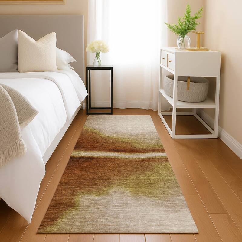 Machine Washable Indoor/ Outdoor Modern Landscape Chantille Rug