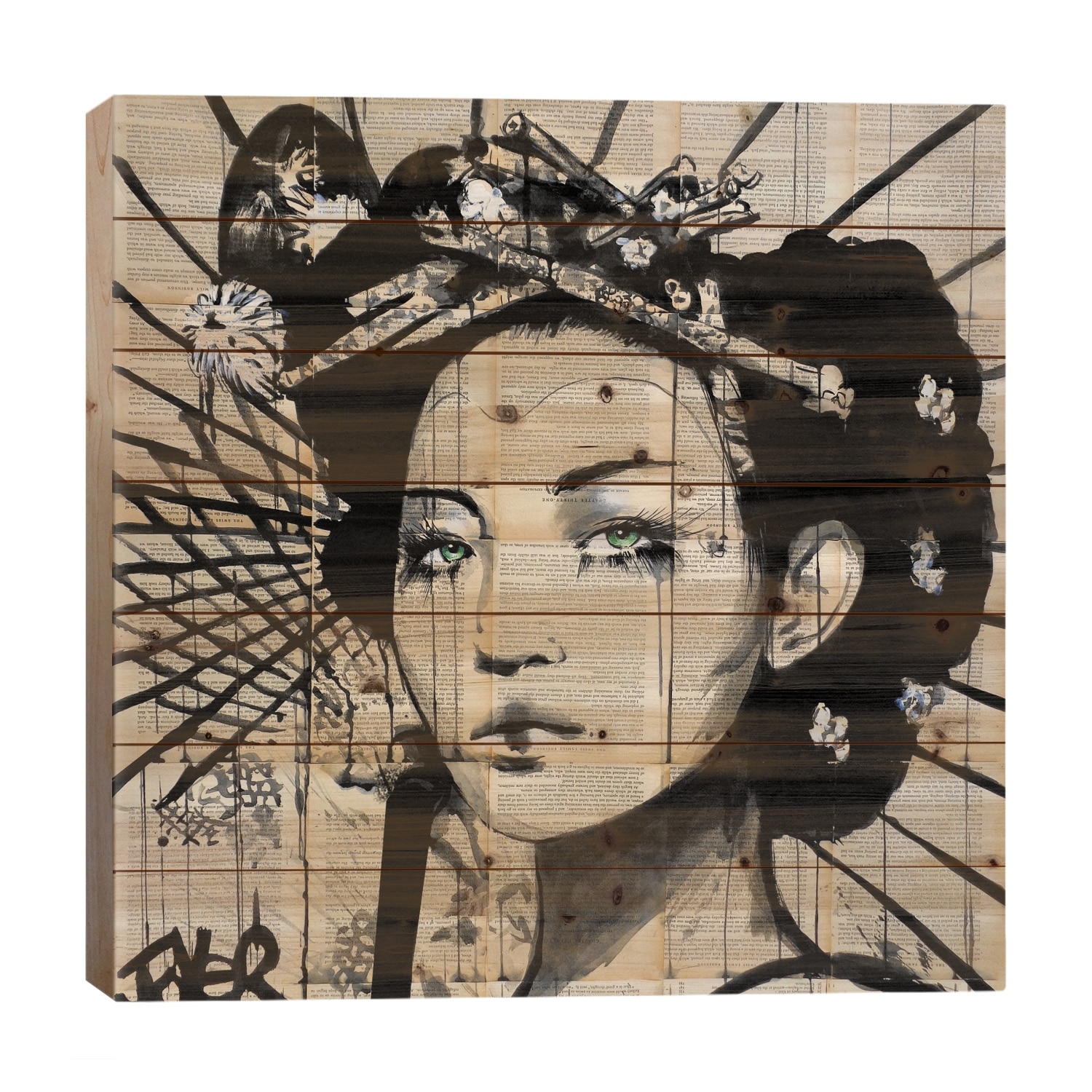Lotus Print On Wood by Loui Jover - Multi-Color