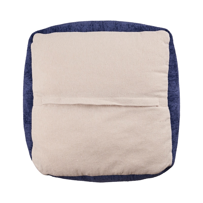 HomeRoots 18" Blue Chenille Cube Pouf Ottoman