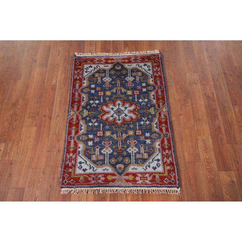 Blue Kazak Indian Accent Rug Hand-Knotted Wool Carpet - 2'0" x 3'0"