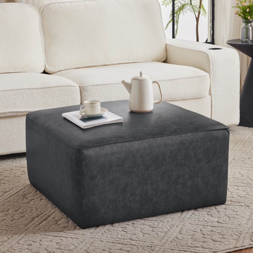 Square PU Leather Ottoman - Upholstered Footrest for Living Room