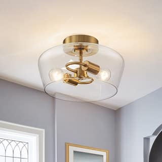 Modern 2-Light Drum Semi Flush Mount Glass Ceiling Light